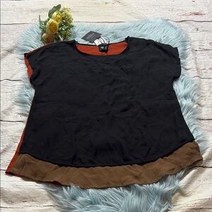 NWT Bobeau Short Sleeve Sheer Multicolor Blouse sz S